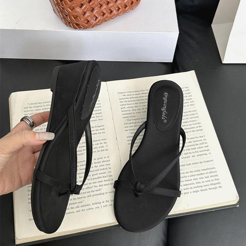 

Fashion Fashion Round Toe Ladies Wedges Slippers Shoes Summer Flip Flops Women Wedges Wedges Slippers Heeled Shoes Female Slides Sandals 35 чёрный