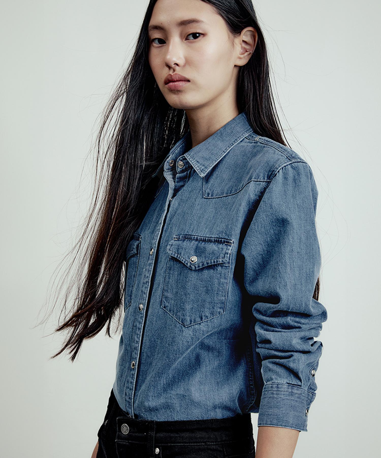 El Mood Woman Stuart Western Denim Shirt Classic Blue Classic Blue/36