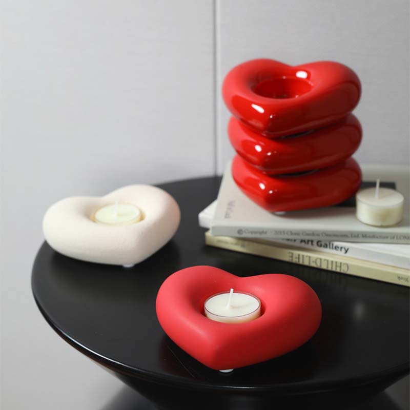 Elegant Heart Shape Candle Holder for Romantic Home Decor Ceramic Tealight Candle Holder for Valentines Day