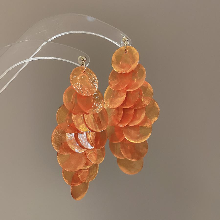 Seaside vacation style flower shell fringed long earrings stud earrings women's earrings design sense