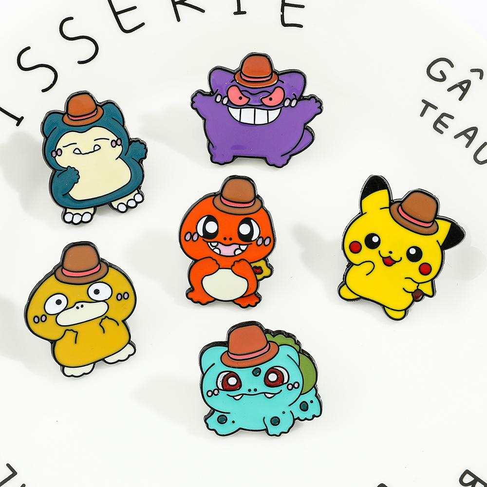 Anime Brooch Cartoon Figure Kawaii Pikachu Psyduck Bulbasaur Metal Badge Enamel Pin Jacket Jeans Lapel Pin Accessories