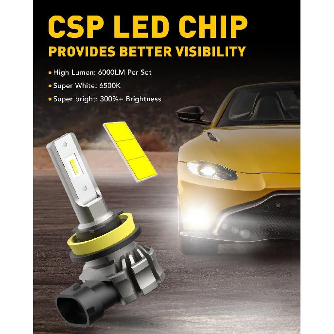 AUXITO H11/H8/H16 LED Fog Light Bulbs Or DRL, 6000 Lumens 6500K Cool White Light, 300% Brightness, CSP LED Chips Fog Lamps Replacement For Cars, Play