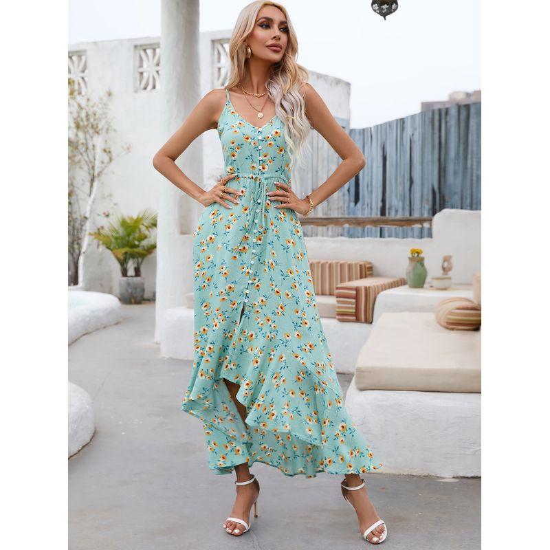 

Fashion Style Suspender Dress Rayon Asymmetrical Cardigan Blue-Green S