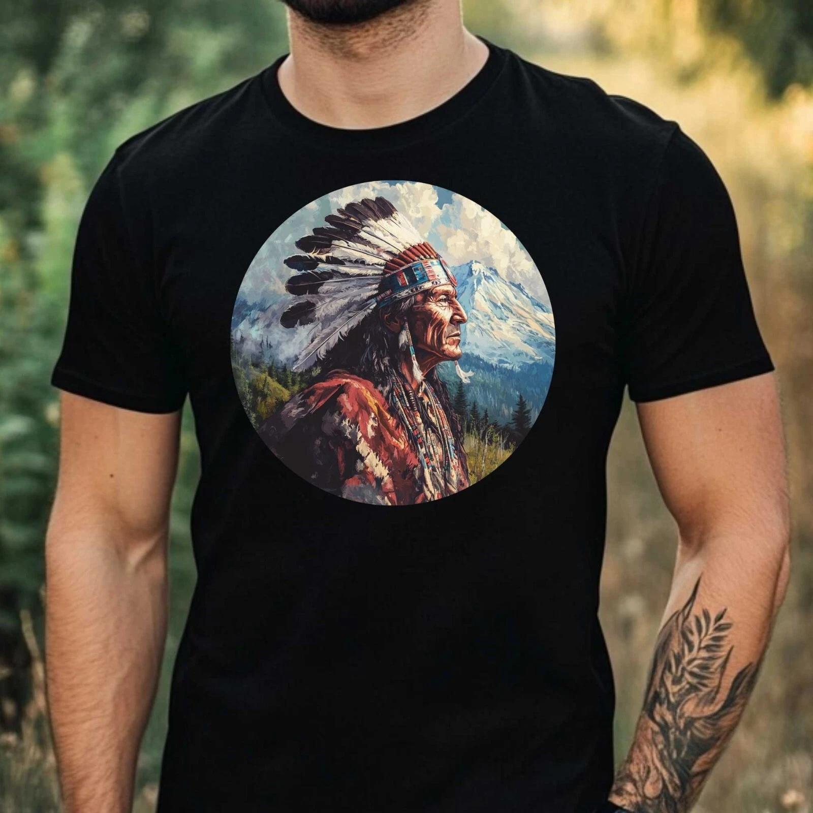 T-Shirt Herren Indianerhäuptling in der Natur Motiv Baumwolle Größe XS bis 5XL XL