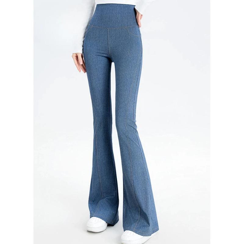 Denim Women's Pants Micro Flared High Waist Abdomen Leggings in Summer Stretch Sports Fitness Yoga Casual Pants Jeans