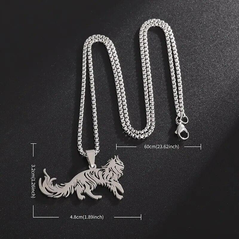 Stainless Steel Mainecoon Pendant Necklace Animal Cute Pet Maine Cat Necklace Trend Jewelry Anniversary Gift for Men and Women