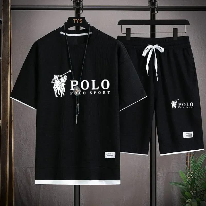Summer New Men's Large-sized Casual Fashionable Breathable Quick-drying Fitness Sports Short-sleeved T-shirt + Sports Shorts Set