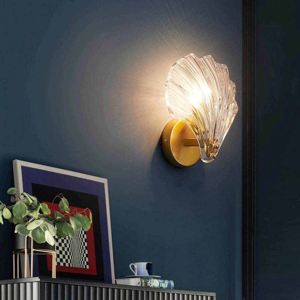 LWL Wall Light, Single Light, Simple Wall Lamp, Modern Glass Seashell Wall Light, Wall-Mounted Lighting Fixture, Interior Lighting Fixture for