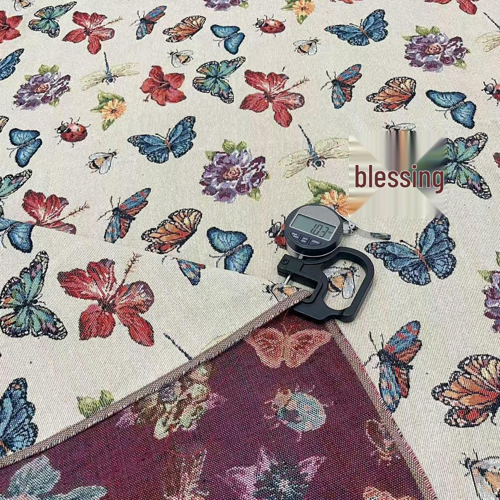 Pastoral Jacquard Color Weave Fabric: Insect & Butterfly Design for Clothing, Tablecloths, Bags, Handbags, and Sofas.
