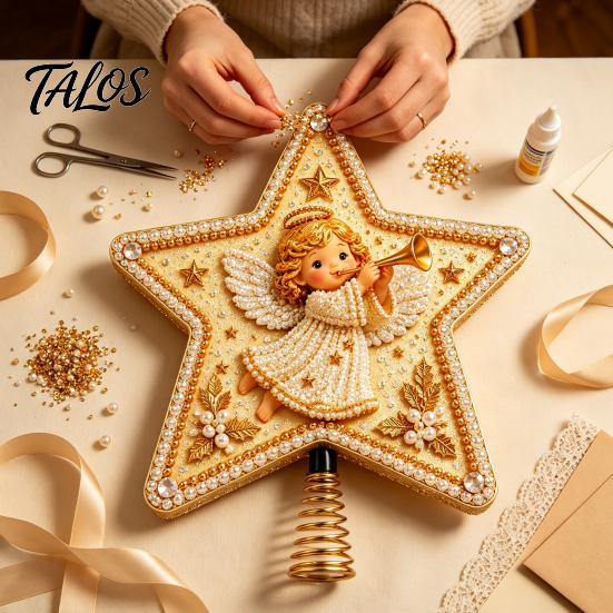 Unique Christmas Tree Accessories DIY Topper Star Kit with Faux Pearl & Rhinestone Materials, Santa Snowman Reindeer Festive Home Ornament Making