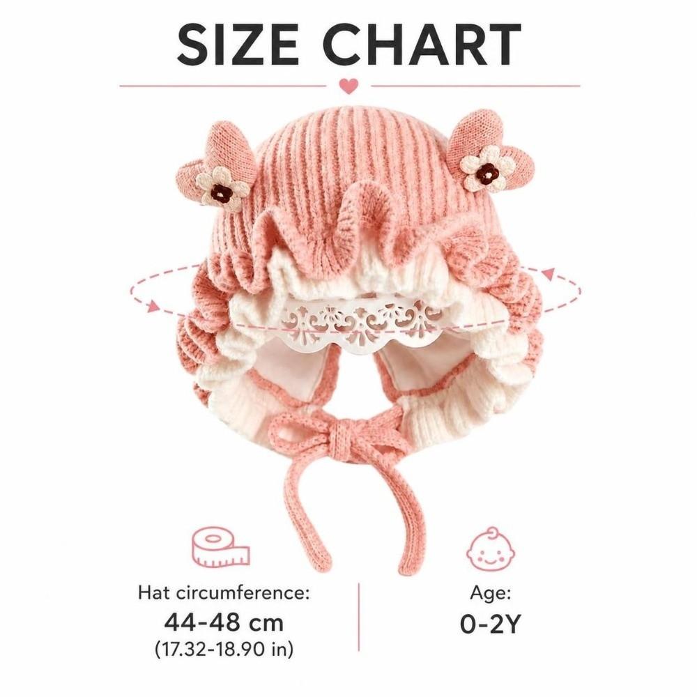 Elastic Soft Princess Knitted Hat Lace Ruffle Trim Ear Protection Hat Baby Toddlers