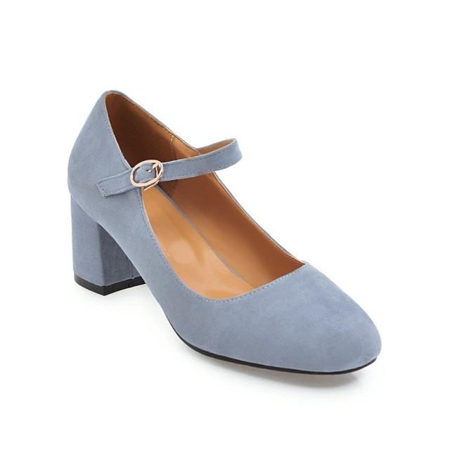 Girls Shoes New Women Pumps Solid Buckle Round Toe Lolita Shoes Square Heel Wedding Party Shoes Ladies High Heel Shoe Plus Size