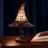 Stained Glass Witch Hat Lamp, USB Powered Resin Night Light, Gothic Halloween Table Lamp for Bedroom Bookshelf Mantel Party Decor