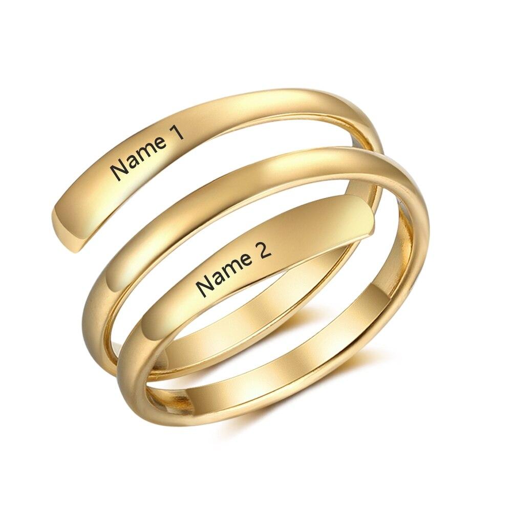 Personalized Name Rings Fashion Stainless Steel Jewelry Engraved 2 Names Wedding Rings Classic Engagement Promise Gift for Women