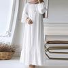 Women Dress Round Neck Puff Long Sleeve Loose Fit Maxi Dress with Layered Ruffle Hem Puff Sleeves Holiday Wear