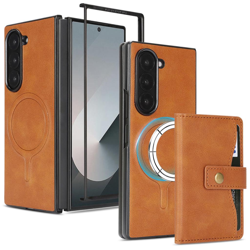 For Samsung Galaxy Z Fold6 5G Kickstand Case Detachable Card Bag Magnetic Case PU Leather Coated TPU Phone Cover