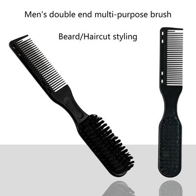 1Pc Double-sided Comb Brush Black Small Beard Styling Brush Professional Shave Beard Brush Barber Vintage Carving Cleaning Brush