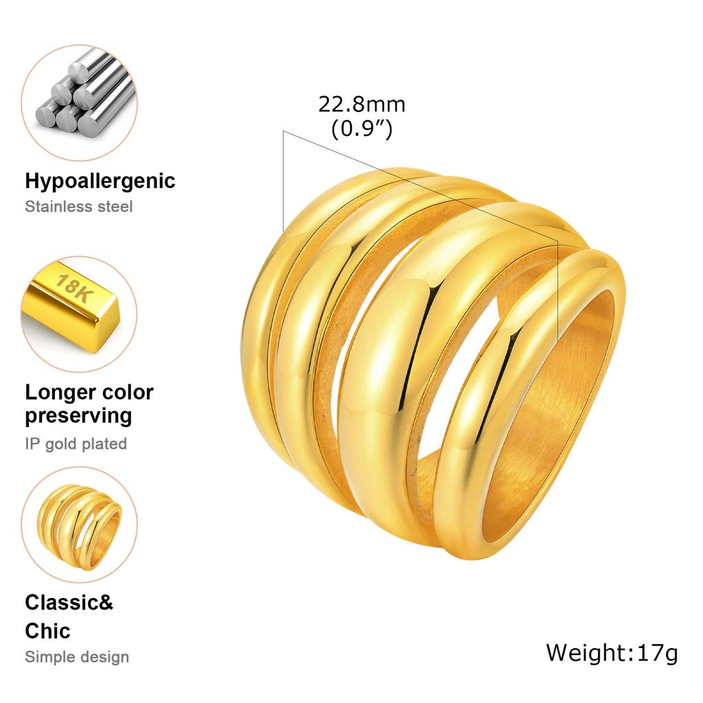 Mehrschichtiger dicker Ring Edelstahl 18 Karat vergoldet, Dicke minimalistische einfache Ringe Mode Geschenk für Frauen