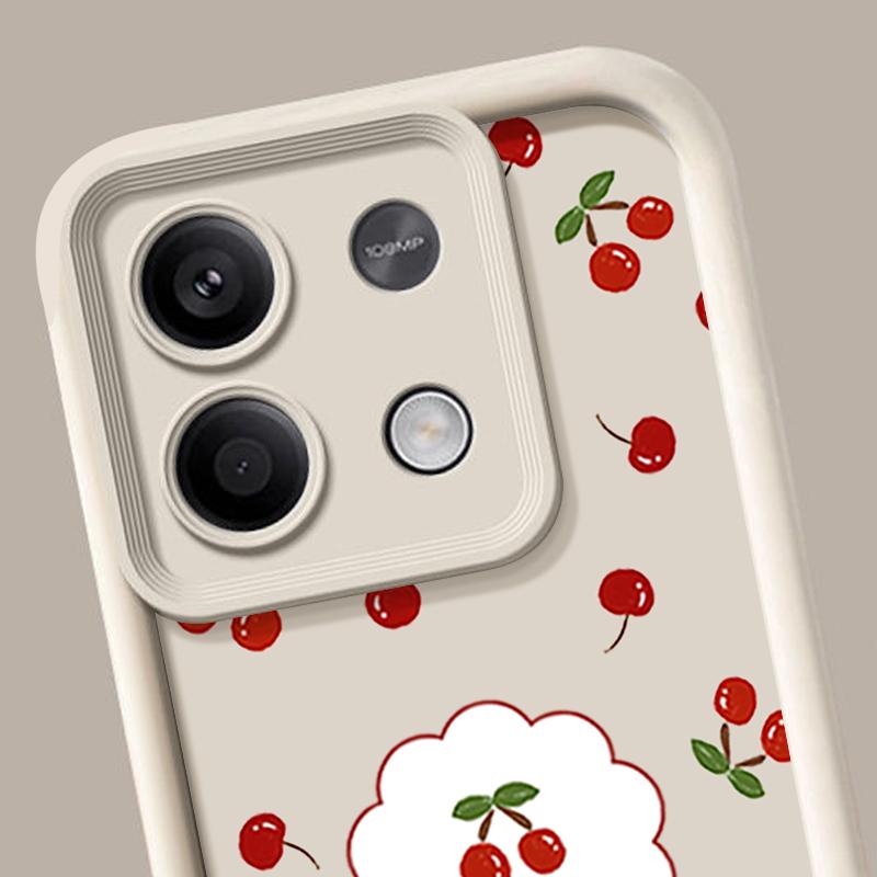 Cherry Print TPU Soft Case For Xiaomi 14T Pro 13T Poco F6 X6 X5 Redmi 13C Note 14 13 12 Pro Shockproof Lens Protection Matte Solid Color Phone Cover