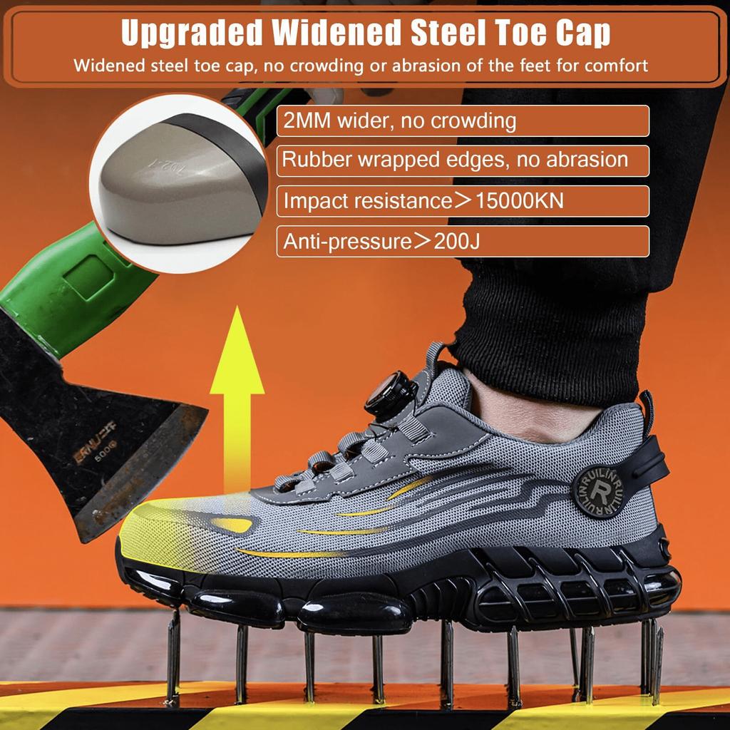Indestructible Steel Toe Shoes for Men Women Construction Industrial Work Safety Sneakers Rotated Button Easy Wear