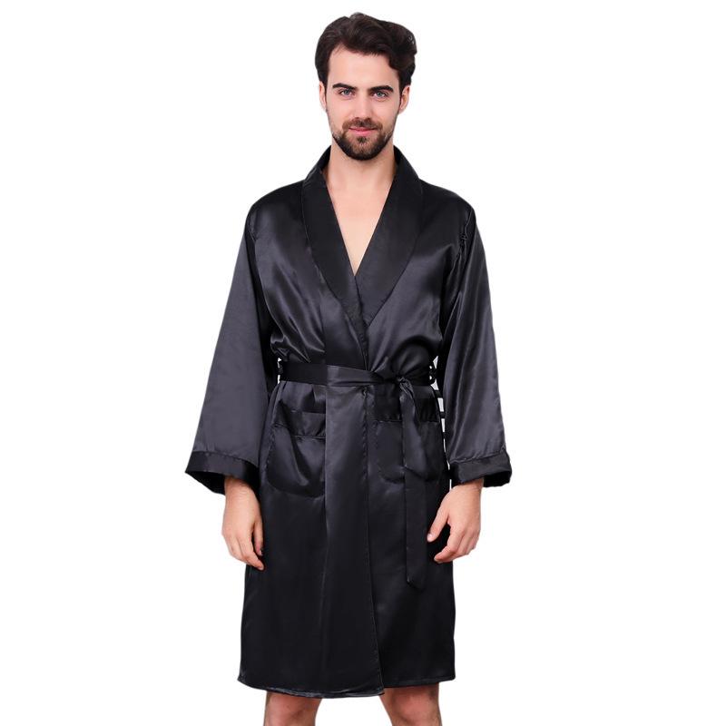 Men's Lightweight Summer Silk Yukata Bathrobe - Plus Size, Long-Sleeve Pajamas