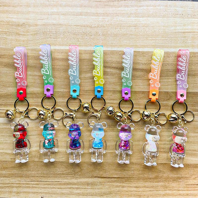 Delightful Acrylic Bear Keychain Flowing Sand Design Cute Gift For All Occasions