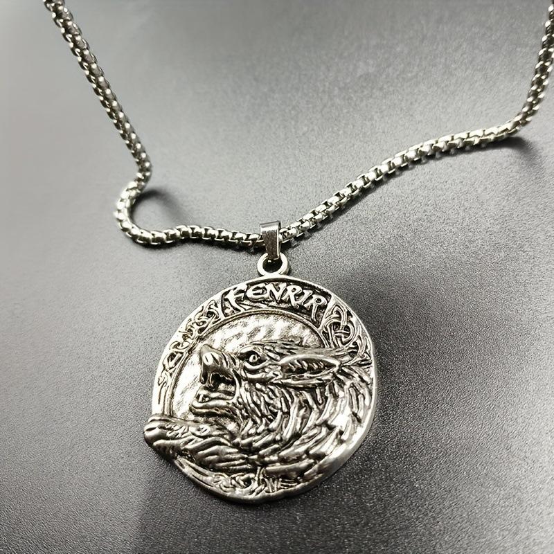 New Embossed Wolf Head Nordic Compass Letter Necklace Jewelry Necklace Pendant