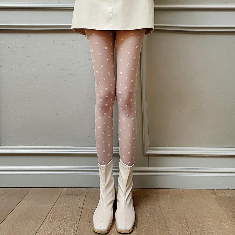 

Heart-patterned stockings, versatile and slimming black stockings for women, ultra-thin, anti-snag, sexy, non-slip stockings for spring and summer Simple packaging, one siz білий