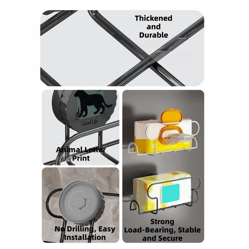 Iron Suction Cup Tissue Holder No Drill Wall Mounted Face Towel Storage Box Large Capacity Waterproof Tissue Dispenser Bathroom