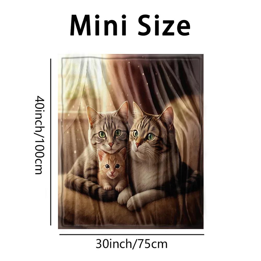 Charming Family of Cats Design Soft Microfiber Throw Blanket – Cozy for Bed, Sofa, Camping, Picnic & Winter Warmth