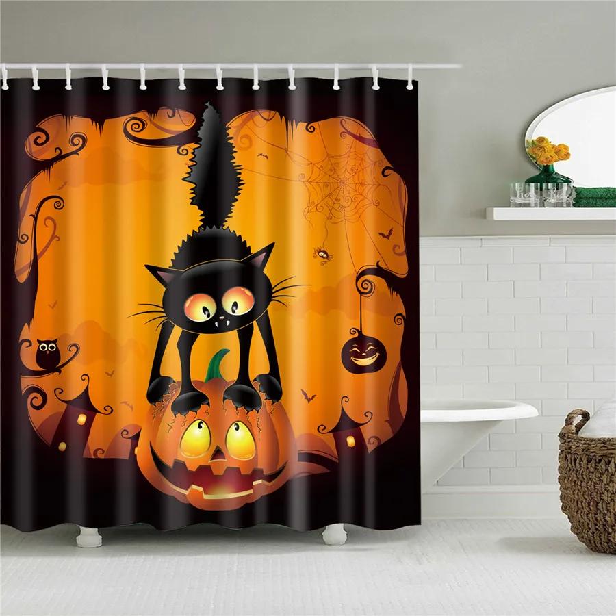 

Happy Halloween Pumpkin Wizard Cute Cartoon Shower Curtains Bathroom Curtain Frabic Waterproof Polyester Bath Curtain with Hook 90*180cm