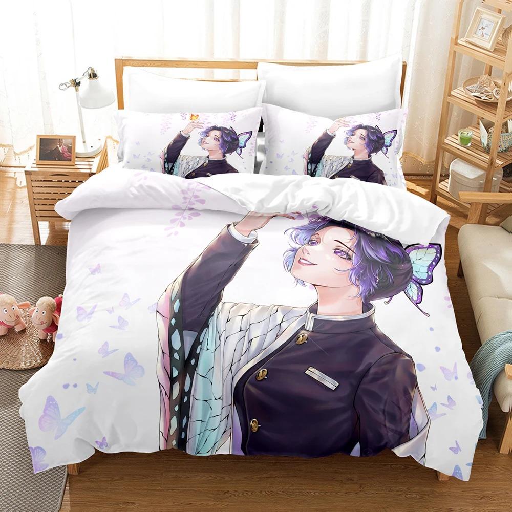 3D Pattern Print Pattern Kochou Shinobu Bed Linen Anime Demon Slayer Bed Ensemble 135x200 Teens Boys Twin Size Single Size Queen Dimension King