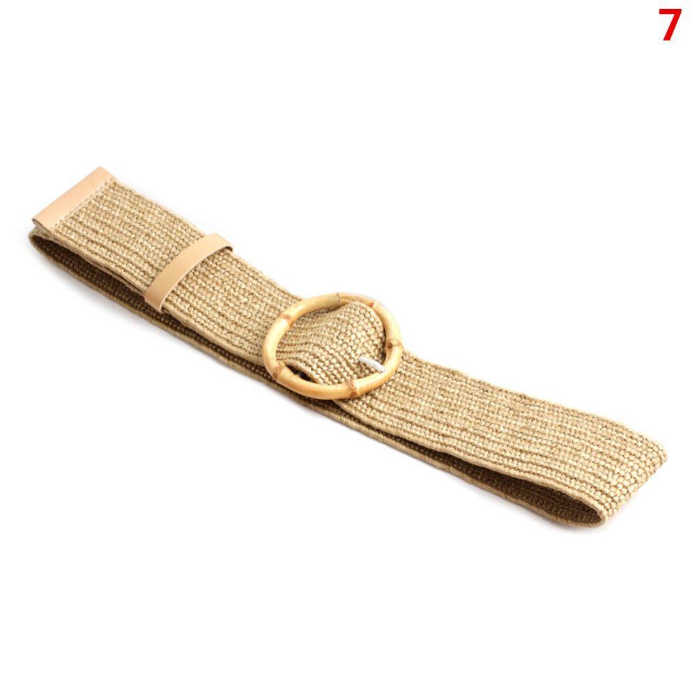 Casual Wide Bohemian Wooden Buckle Waistbelt Straw Belt Elastic