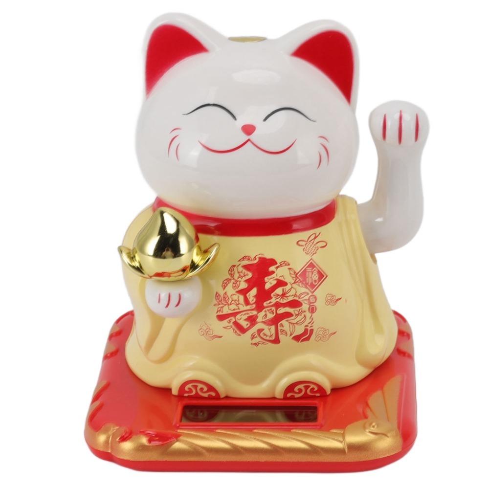 4.13x3.74x3.27in Solar Waving Lucky Cat Plastic Car Dashboard Lucky Cat Restaurant & Hotel Decor жёлтый