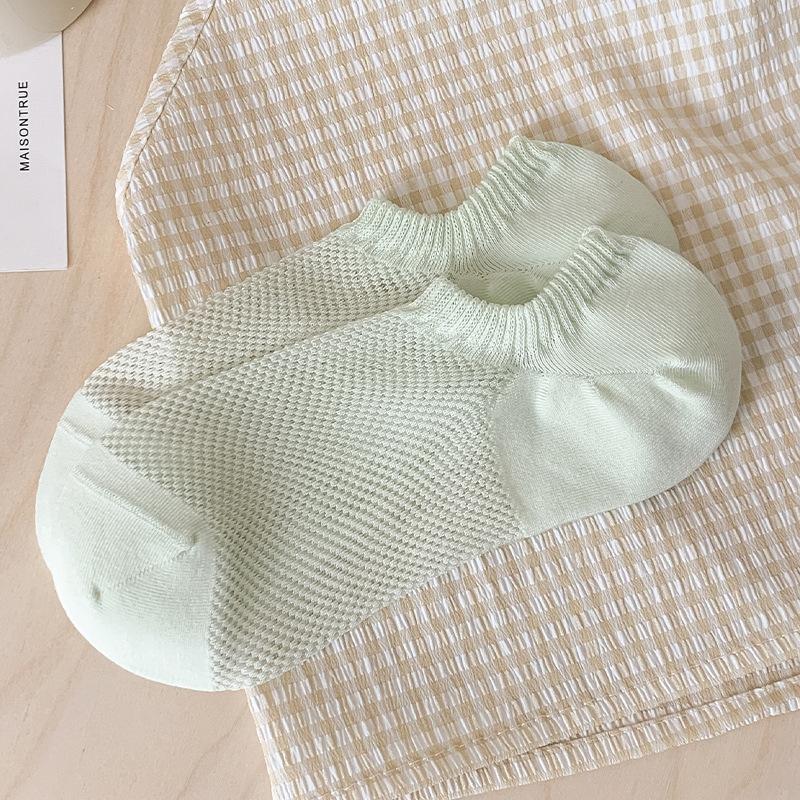 Women's Summer Thin Solid Color Invisible Shallow Mouth Do Not Fall Off with Mesh Boneless Boat Socks