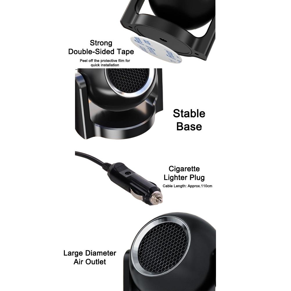 Compact Car Heater 12V 120W with 360 Degree Rotating Defogger for Windshield Provides Quick Heating and Airflow Adjustment
