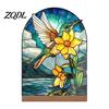Artistic Tabletop Accents Stained Glass Style Acrylic Table Centerpieces, Floral & Landscape Pattern Exquisite Room Decor Sign with Wood Base for Home