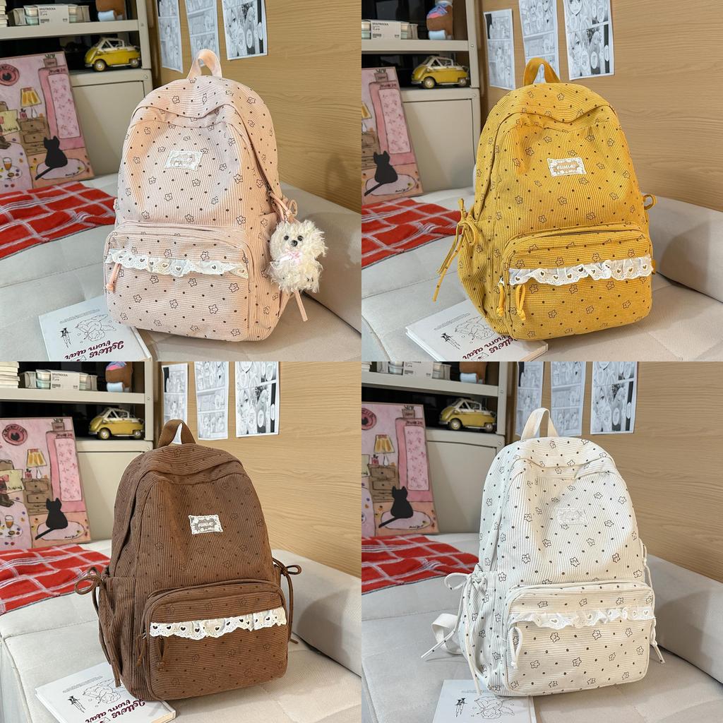 College Style Girl Small Backpack With Corduroy For Casual Travel And School Use