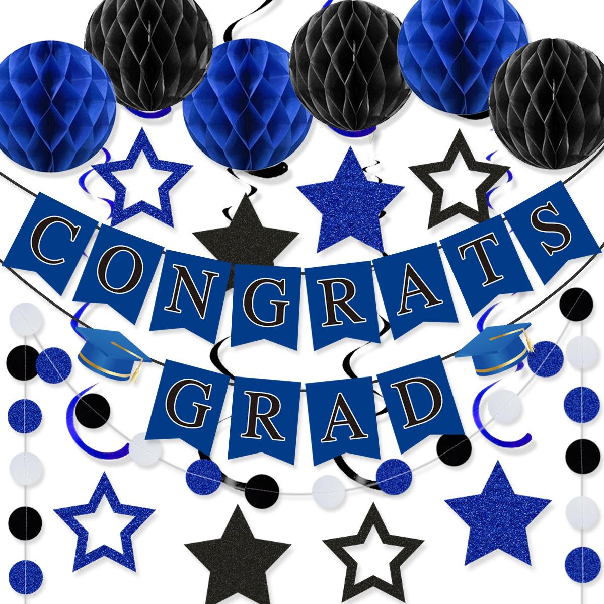 

Graduation Season Party Decoration Arrangement Grad Graduation Flag Round Latte Honeycomb Ball Set Graduation Season Blue Honeycomb Set