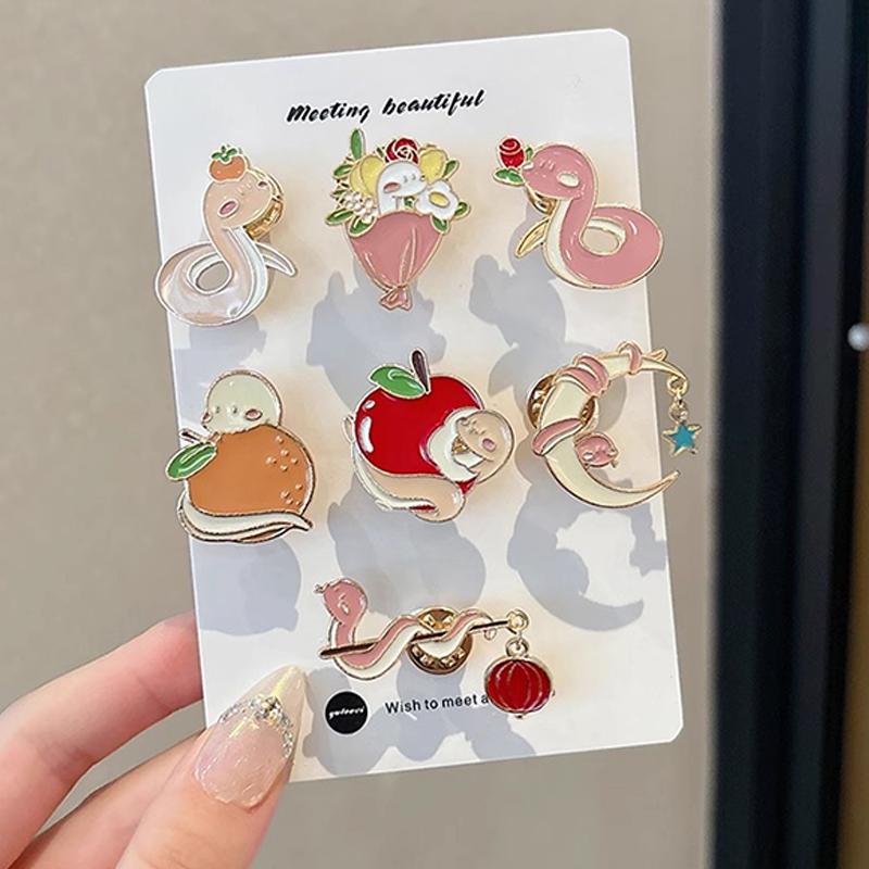 Year Cute Snake Brooch Metal Badge Cartoon Brooch Bags Clothing Accessories