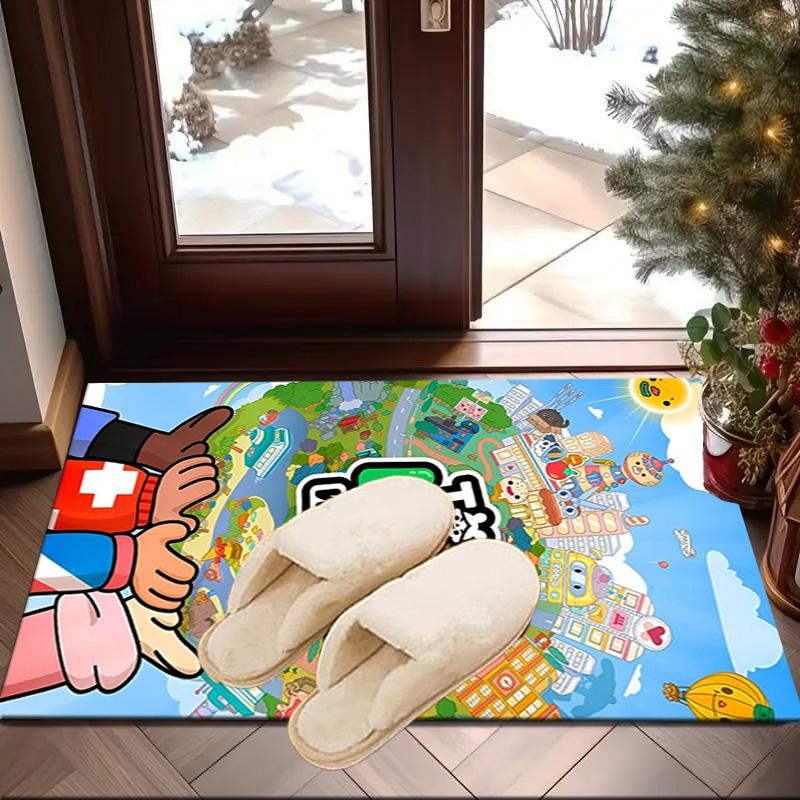 Toca Boca Spielfiguren im Gittermuster Teppich für das Büro, Stuhlunterlage, Dekorations Teppich Wohnzimmer Schlafzimmer Matte, Große Größe Fan Geschenke Weihnachtsgeschenke