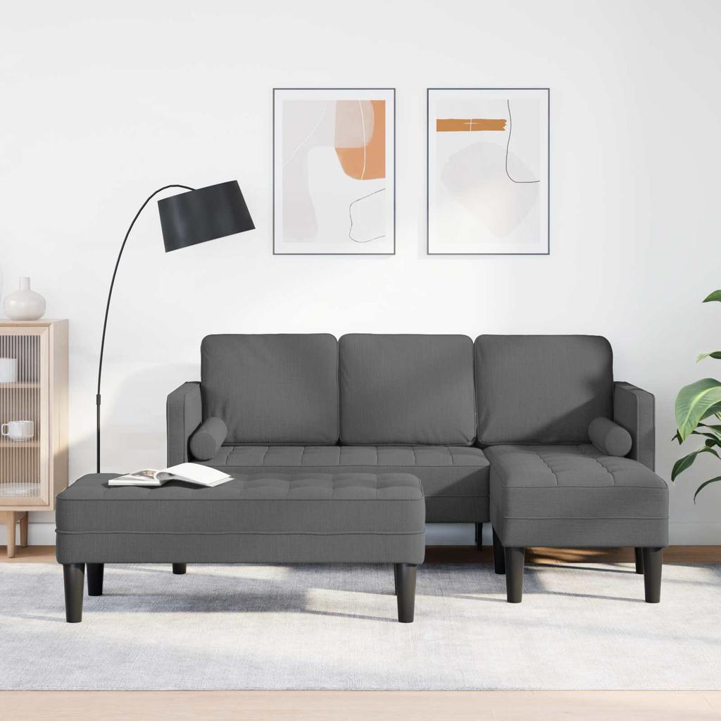 2 Piece Sofa Set with Cushions Dark Gray Polyester
