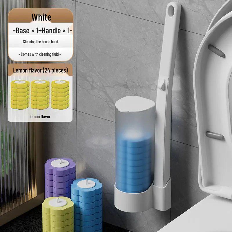 Wall-Mounted Disposable Toilet Brush Set with Replacement Head - No Dead Angle Design for Household Bathroom Cleaning