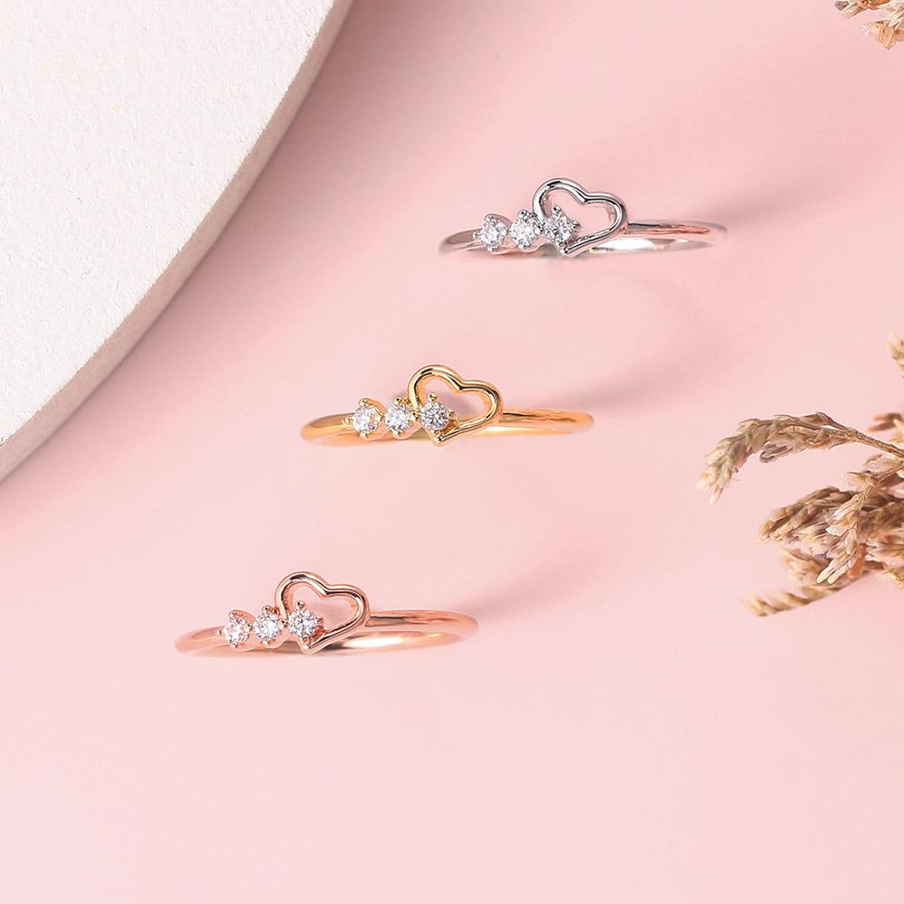 Dainty Ring For Women Jewellry Simple Cute Love Heart CZ Rose Gold Wedding Bride Gift Jewelry R210