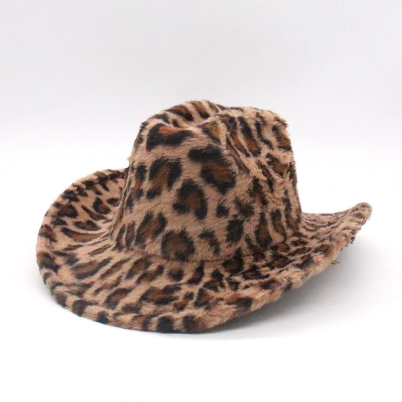 

Leopard Print Western Cowboy Hat Plush Hat Thickened Tweed Hat Sun Hat one size fits all (one word)
