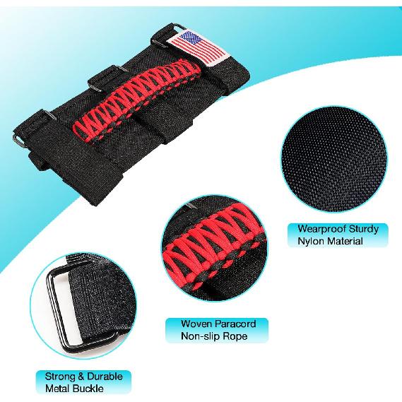 GAIZON 4 Pack Grab Handles Paracord Roll Bar For Jeep Wrangler Accessories CJ YJ TJ JL JK LJ JLU JKU Sahara Freedom Rubicon,Gladiator JT 1955-