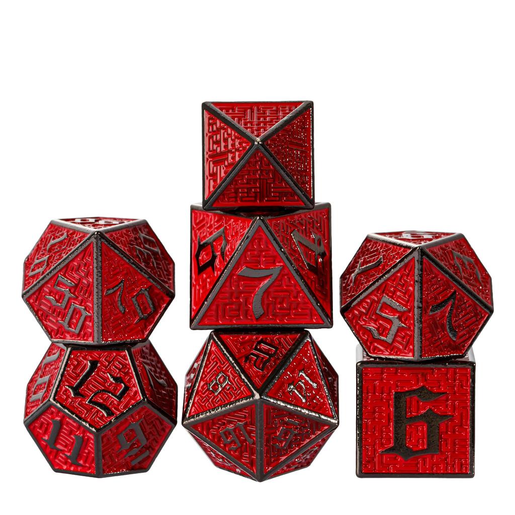Cusdie DND Labyrinth Metallwürfel Massiv D4-D20 Polyederwürfel Set mit einzigartigem D4 für Rollenspiel Pathfinder Brettspiele TRPG