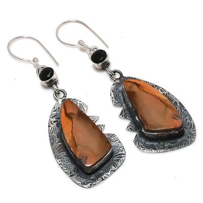 Natural Mookaite, Spinel Gemstone 925 Sterling Silver Earring 2.64" K7b02
