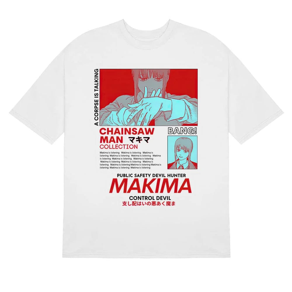 

New Makima Control Tee Anime Pattern Pure Cotton Short Sleeved T-shirt Men s and Women s Top Summer Casual Street Wear Y2k 4XL
