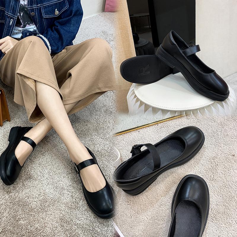 Coarse Heel Shoes Medium Heel Hepburn Shoes Mary Jane Shoes Women's Retro Small Leather Shoes Uniform Shoes Single Shoes Shoes Shoes